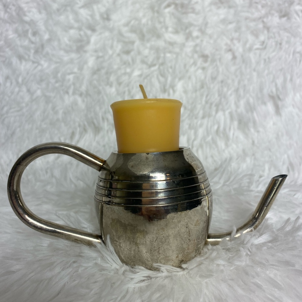 Silver teapot candle holder rare